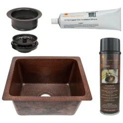 Premier Copper Products 28" Rectangle Hammered Copper Bar/Prep Sink with 3.5" Drain Opening, Matching Drain and Accessories, Oil Rubbed Bronze, BSP5_BREC28DB-G