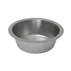 Premier Copper Products 14" Round Hammered Copper Bar Sink in Nickel w/ 2" Drain Opening, Matching Drain and Accessories, BSP5_BR14EN2-B