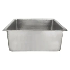 Premier Copper Products 20" Rectangle Hammered Copper Kitchen/Bar/Prep Single Basin Sink in Nickel, Matching Drain and Accessories, BSP5_BREC20EN-G
