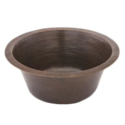 Premier Copper Products 16" Round Hammered Copper Prep Bar Sink w/ 3.5" Drain Opening, Matching Drain and Accessories, Oil Rubbed Bronze, BSP5_BR16DB3-G