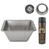 Premier Copper Products 15" Square Hammered Copper Bar/Prep Sink in Nickel w/ 3.5" Drain Opening, Matching Drain and Accessories, BSP5_BS15EN3-G