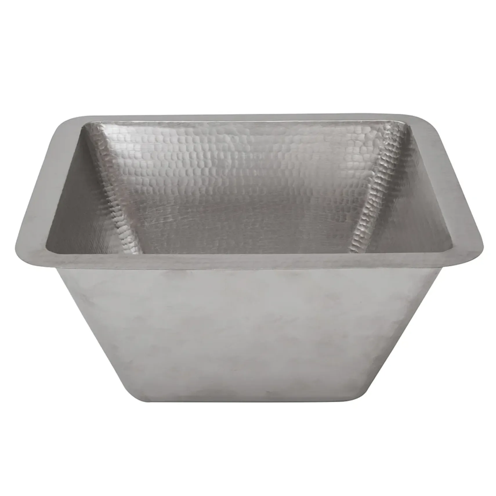 Premier Copper Products 15" Square Hammered Copper Bar/Prep Sink in Nickel w/ 3.5" Drain Opening, Matching Drain and Accessories, BSP5_BS15EN3-G