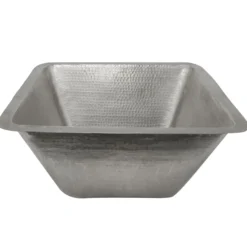 Premier Copper Products 17" Large Square Hammered Copper Bar/Prep Sink in Nickel, Matching Drain and Accessories, BSP5_BS17EN-G