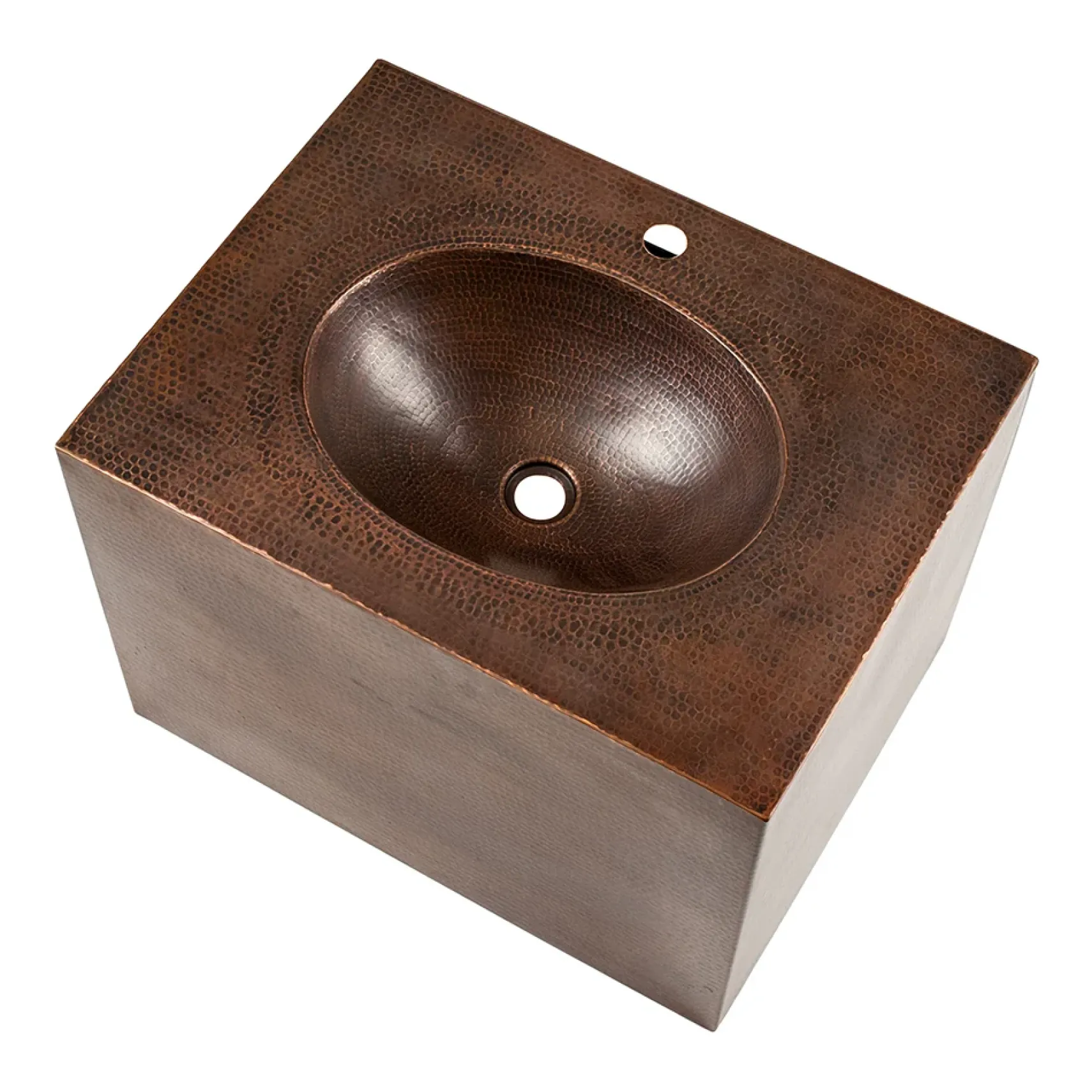 Premier Copper Products 24" Hammered Copper Wall Mount Bathroom Vanity with Sink, Single Faucet Hole, 17 Gauge, Oil Rubbed Bronze, VADB24181