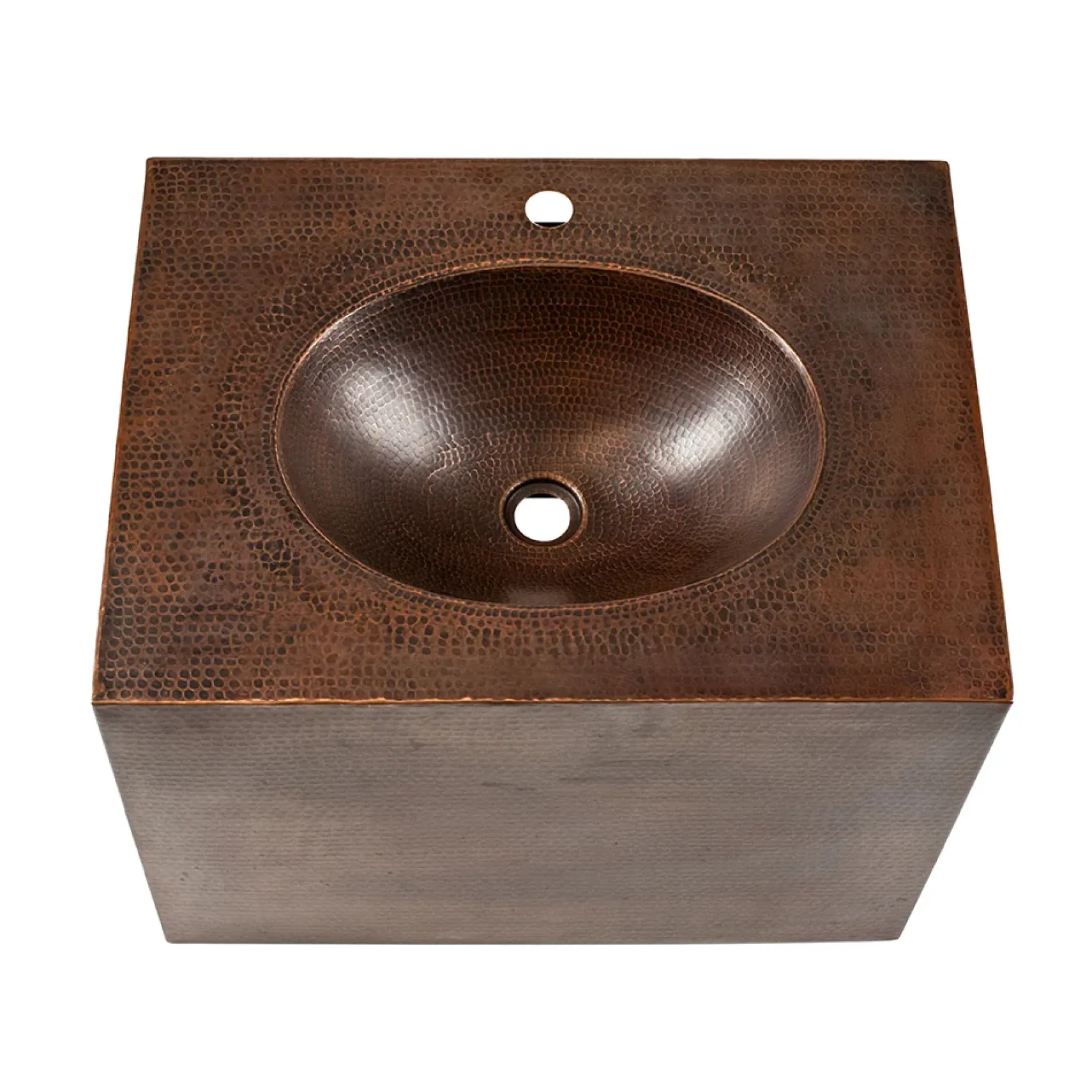 Premier Copper Products 24" Hammered Copper Wall Mount Bathroom Vanity with Sink, Single Faucet Hole, 17 Gauge, Oil Rubbed Bronze, VADB24181