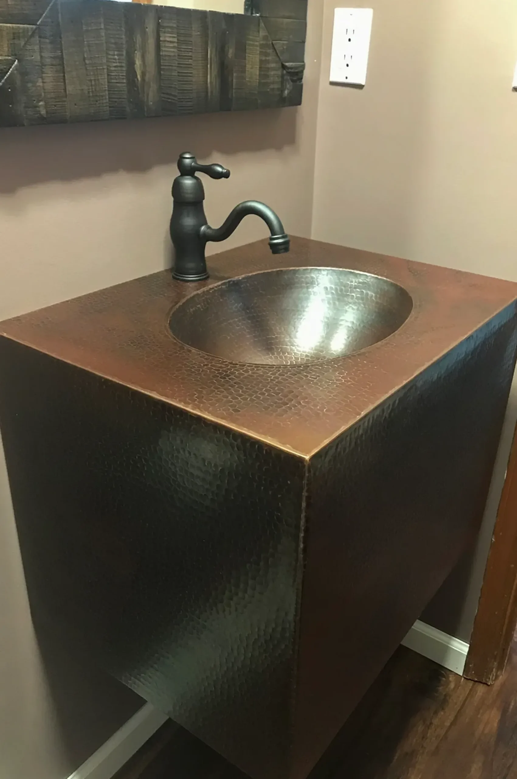 Premier Copper Products 24" Hammered Copper Wall Mount Bathroom Vanity with Sink, Single Faucet Hole, 17 Gauge, Oil Rubbed Bronze, VADB24181