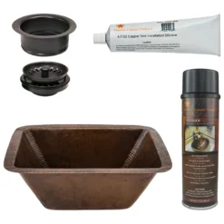 Premier Copper Products 17" Rectangle Copper Prep Bar Sink w/ 3.5" Drain Opening, Matching Drain and Accessories, Oil Rubbed Bronze, BSP5_BRECDB3-G