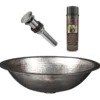 Premier Copper Products 17" Oval Under Counter Hammered Copper Bathroom Sink in Nickel, Matching Drain and Accessories, BSP5_LO17FEN-P