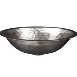 Premier Copper Products 17" Oval Under Counter Hammered Copper Bathroom Sink in Nickel, Matching Drain and Accessories, BSP5_LO17FEN-P