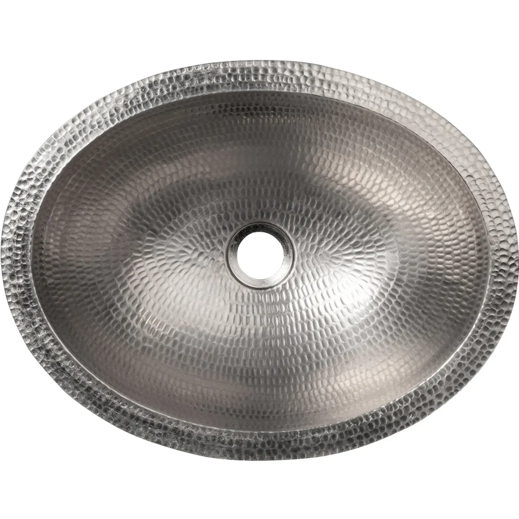 Premier Copper Products 17" Oval Under Counter Hammered Copper Bathroom Sink in Nickel, Matching Drain and Accessories, BSP5_LO17FEN-P