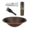Premier Copper Products 15" Oval Under Counter Hammered Copper Bathroom Sink, Matching Drain and Accessories, Oil Rubbed Bronze, BSP5_LO15FDB-P