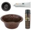 Premier Copper Products 16" Round Copper Prep Bar Sink w/ Fleur De Lis and 3.5" Drain Opening, Matching Drain and Accessories, Oil Rubbed Bronze, BSP5_BR16FDB3-D