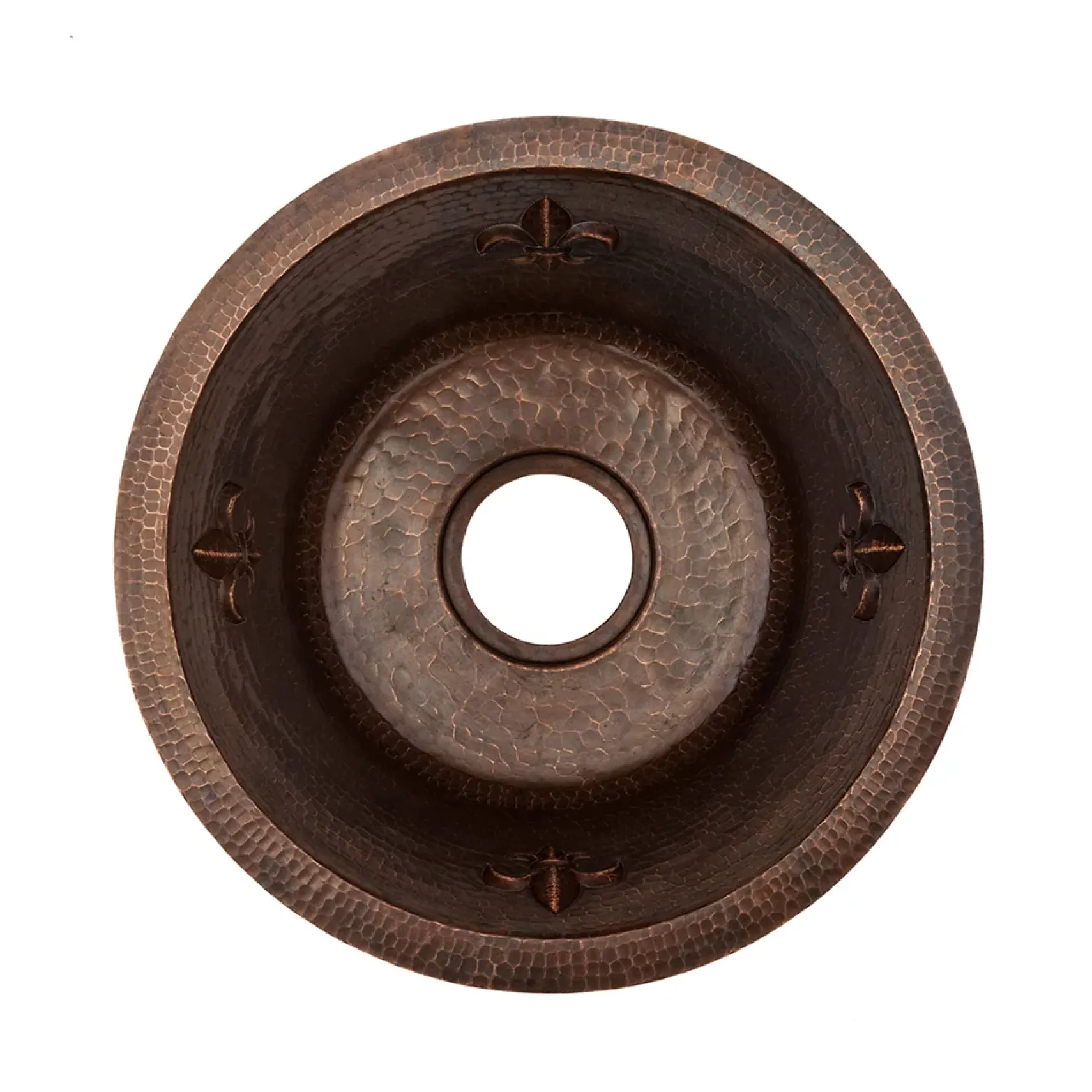 Premier Copper Products 16" Round Copper Prep Bar Sink w/ Fleur De Lis and 3.5" Drain Opening, Matching Drain and Accessories, Oil Rubbed Bronze, BSP5_BR16FDB3-D