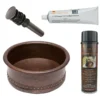 Premier Copper Products 15" Round Vessel Tub Hammered Copper Bathroom Sink, Matching Drain and Accessories, Oil Rubbed Bronze, BSP5_VRT15DB-P
