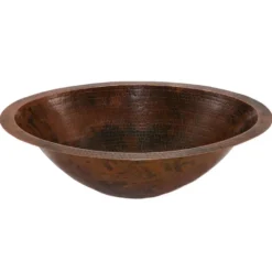 Premier Copper Products 20" Master Bath Oval Under Counter Hammered Copper Bathroom Sink, Matching Drain and Accessories, Oil Rubbed Bronze, BSP5_LO20FDB-P