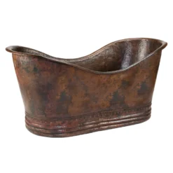 Premier Copper Products 67" Hammered Copper Double Slipper Bathtub and Drain Package, Oil Rubbed Bronze, BSP5_BTD67DB