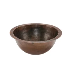 Premier Copper Products 14" Round Under Counter Hammered Copper Bathroom Sink, Matching Drain and Accessories, Oil Rubbed Bronze, BSP5_LR14FDB-P