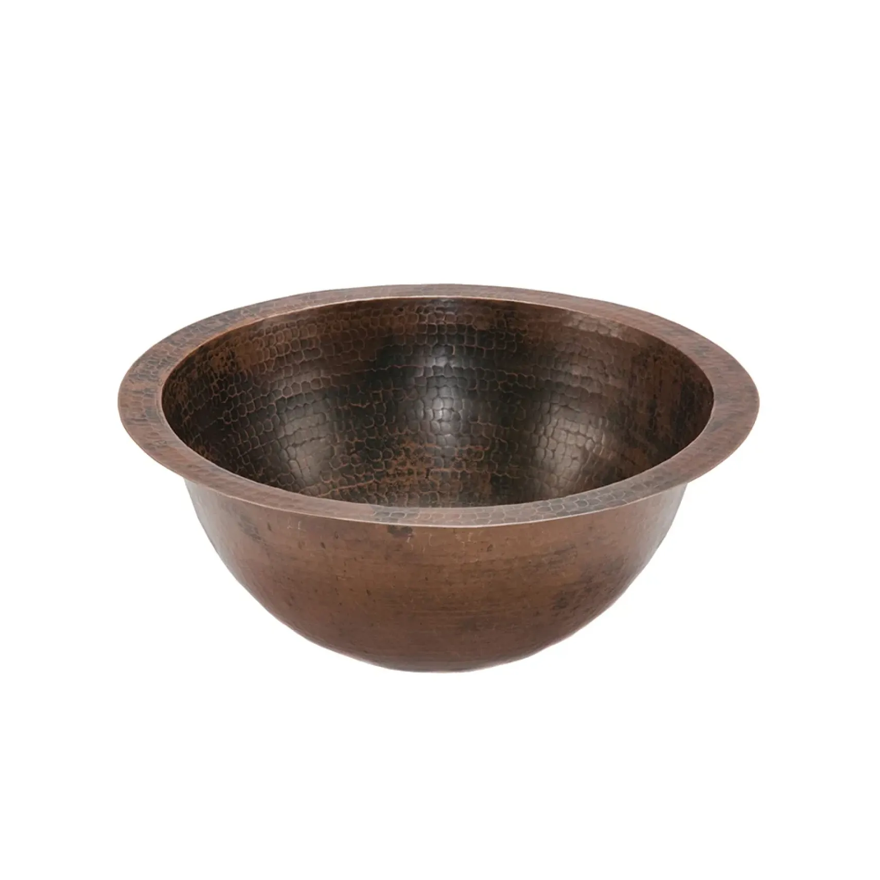 Premier Copper Products 14" Round Under Counter Hammered Copper Bathroom Sink, Matching Drain and Accessories, Oil Rubbed Bronze, BSP5_LR14FDB-P