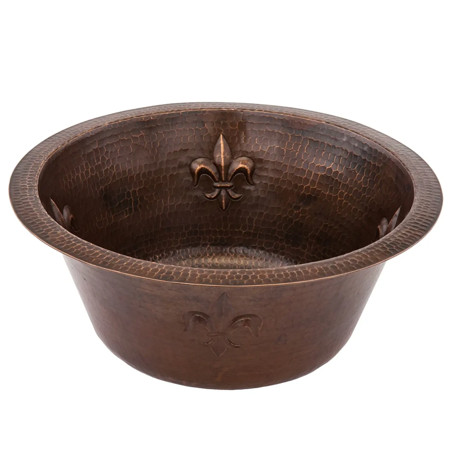 Premier Copper Products 16" Round Copper Bar Sink w/ Fleur De Lis and 2" Drain Opening, Matching Drain and Accessories, Oil Rubbed Bronze, BSP5_BR16FDB2-B