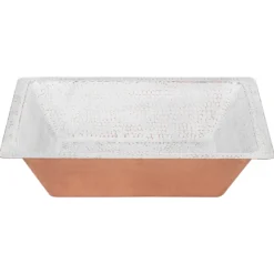 Premier Copper Products 19" x 16" Rectangle Dual - Undermount or Drop In Copper Bathroom Sink, Glazed White, 17 Gauge, LREC19WHT
