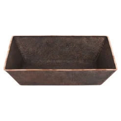 Premier Copper Products 15" x 11" Rectangle Vessel - Above Counter Terra Firma Copper Bathroom Sink, Dark Brown, 10 Gauge, TFVREC15DB