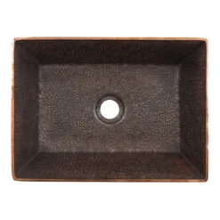 Premier Copper Products 15" x 11" Rectangle Vessel - Above Counter Terra Firma Copper Bathroom Sink, Dark Brown, 10 Gauge, TFVREC15DB