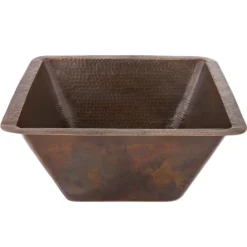 Premier Copper Products 17" Large Square Hammered Copper Bar/Prep Sink, Matching Drain and Accessories, Oil Rubbed Bronze, BSP5_BS17DB-D