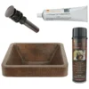 Premier Copper Products 15" Square Skirted Vessel Hammered Copper Bathroom Sink, Matching Drain and Accessories, Oil Rubbed Bronze, BSP5_VSQ15SKDB-P