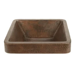 Premier Copper Products 15" Square Skirted Vessel Hammered Copper Bathroom Sink, Matching Drain and Accessories, Oil Rubbed Bronze, BSP5_VSQ15SKDB-P