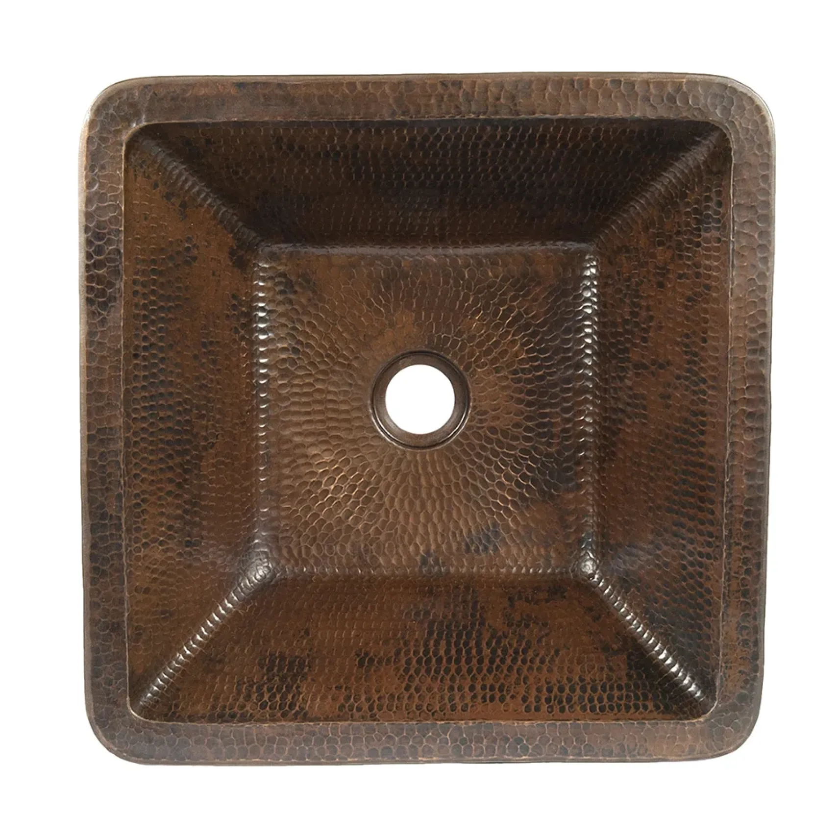 Premier Copper Products 15" Square Skirted Vessel Hammered Copper Bathroom Sink, Matching Drain and Accessories, Oil Rubbed Bronze, BSP5_VSQ15SKDB-P