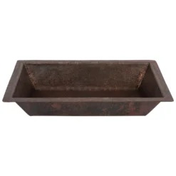 Premier Copper Products 22" x 14" Rectangle Dual - Undermount or Drop In Terra Firma Copper Bathroom Sink, Dark Brown, 10 Gauge, TFLREC22DB