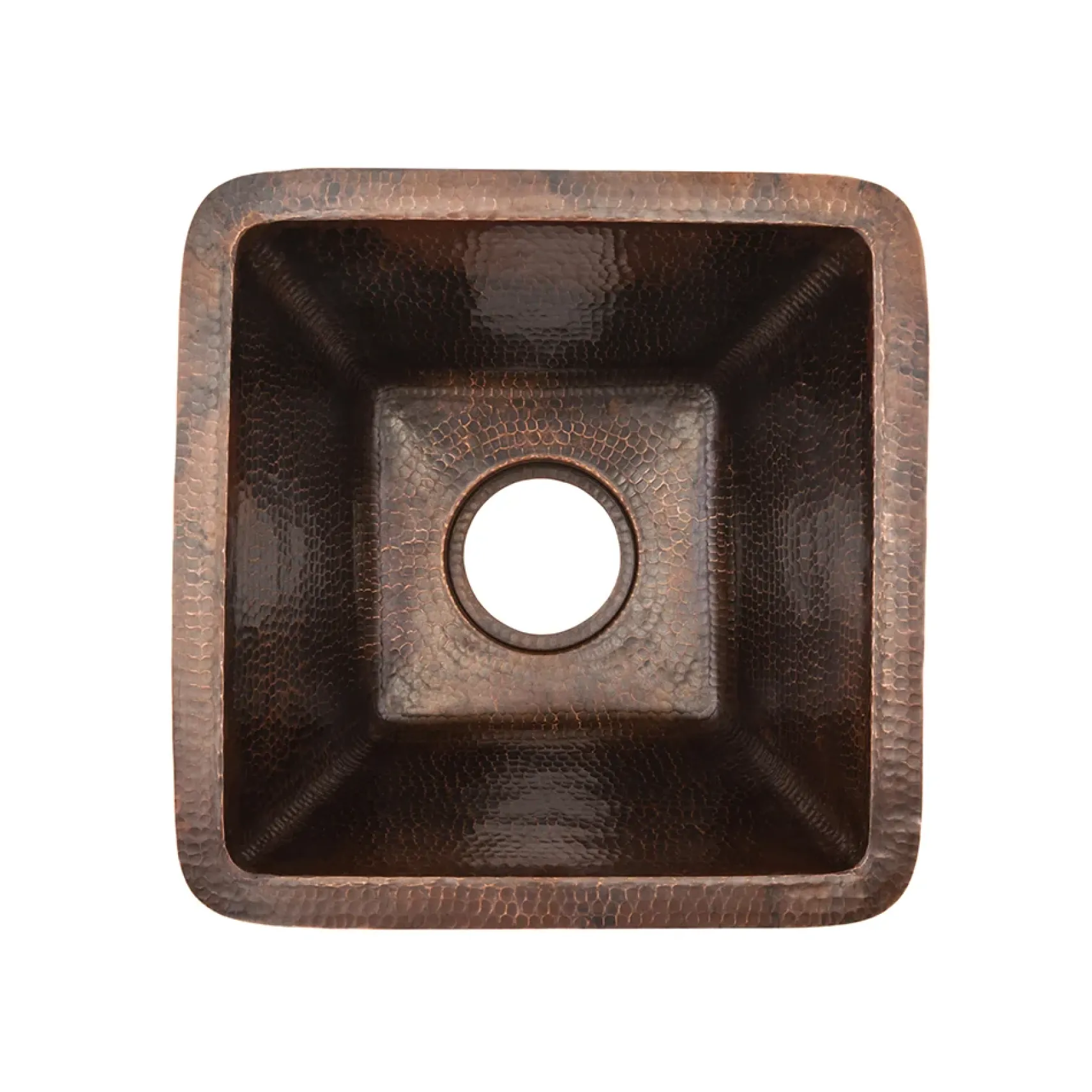 Premier Copper Products 15" Square Hammered Copper Bar/Prep Sink w/ 3.5" Drain Opening, Matching Drain and Accessories, Oil Rubbed Bronze, BSP5_BS15DB3-D