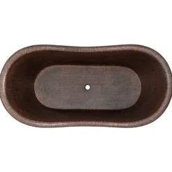 Premier Copper Products 67" Hammered Copper Double Slipper Bathtub with Scroll Base and Nickel Inlay, BTN67DB