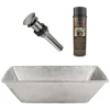 Premier Copper Products 17" Rectangle Wired Rim Vessel Hammered Copper Bathroom Sink in Nickel, Matching Drain and Accessories, BSP5_VREC17WEN-P