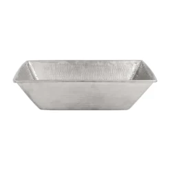 Premier Copper Products 17" Rectangle Wired Rim Vessel Hammered Copper Bathroom Sink in Nickel, Matching Drain and Accessories, BSP5_VREC17WEN-P