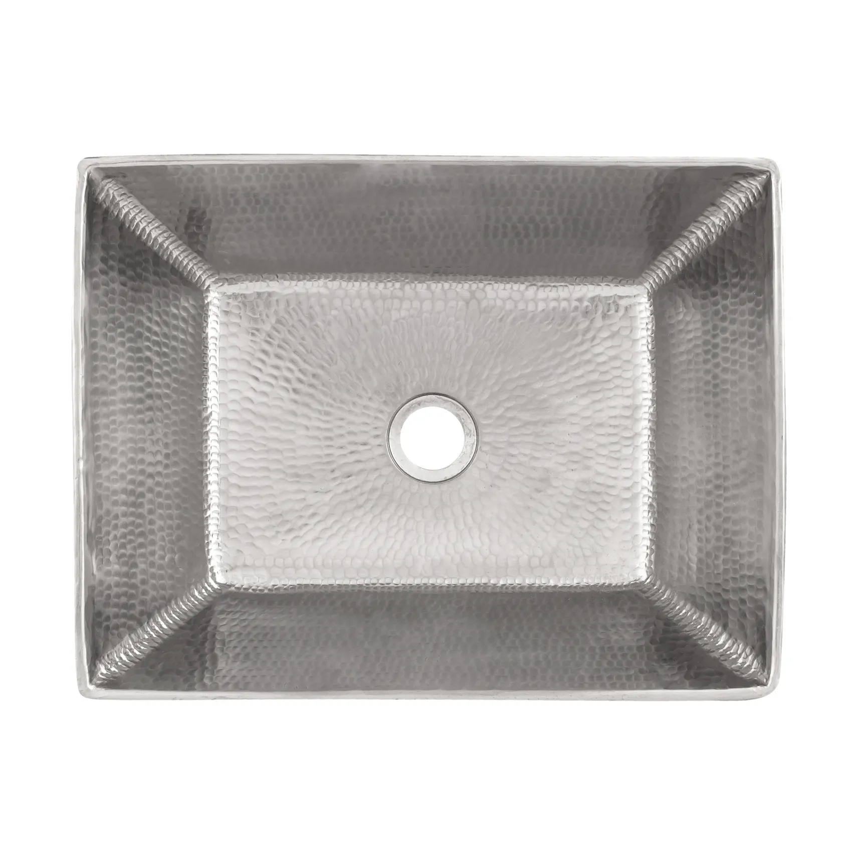 Premier Copper Products 17" Rectangle Wired Rim Vessel Hammered Copper Bathroom Sink in Nickel, Matching Drain and Accessories, BSP5_VREC17WEN-P