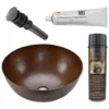 Premier Copper Products 13" Small Round Vessel Hammered Copper Bathroom Sink, Matching Drain and Accessories, Oil Rubbed Bronze, BSP5_VR13BDB-P