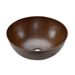 Premier Copper Products 13" Small Round Vessel Hammered Copper Bathroom Sink, Matching Drain and Accessories, Oil Rubbed Bronze, BSP5_VR13BDB-P