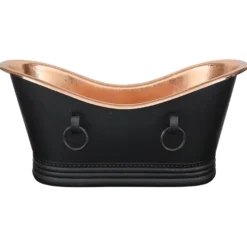 Premier Copper Products 67" Hammered Copper Freestanding Bathtub, Glazed Black with Polished Copper, BTDR67BLKP