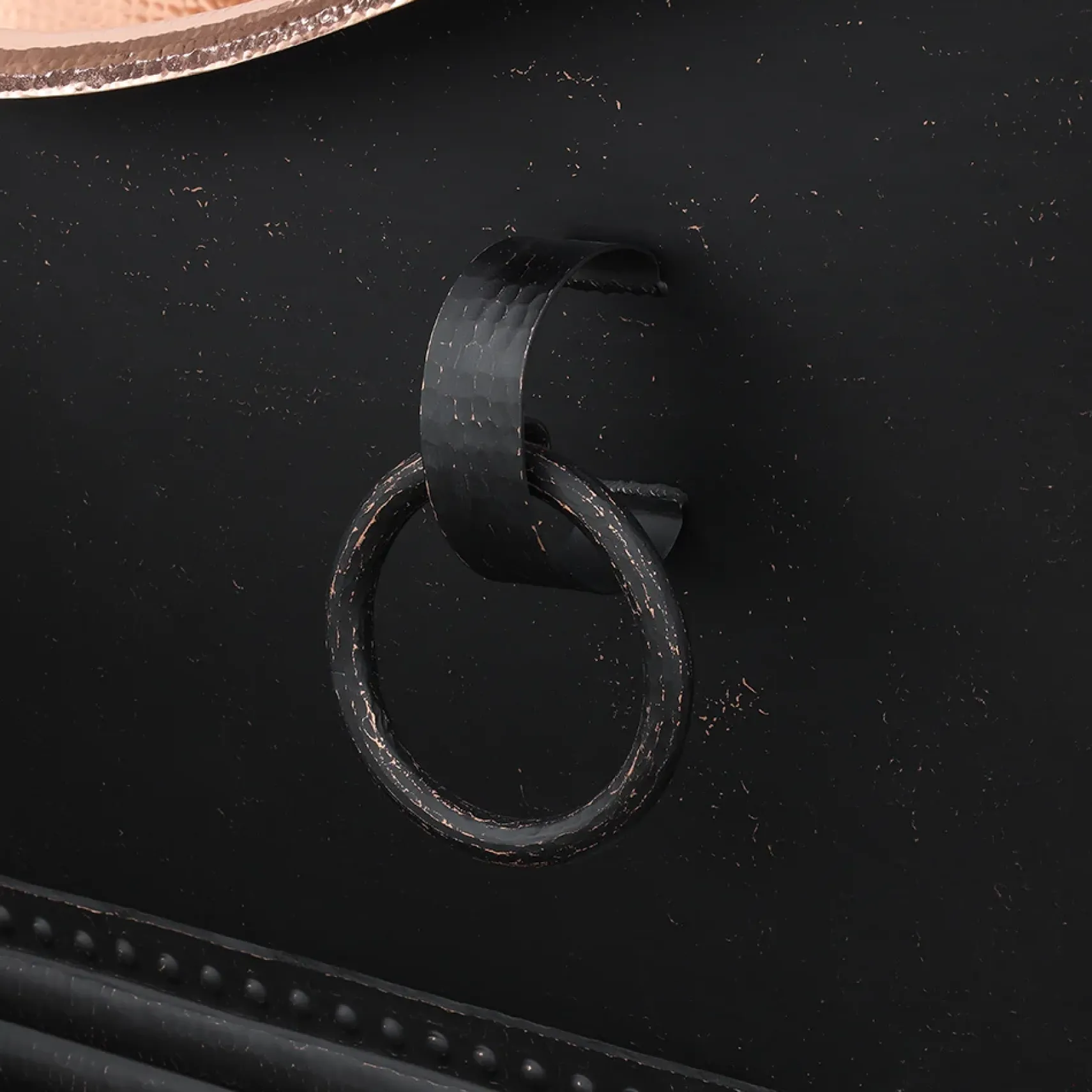 Premier Copper Products 67" Hammered Copper Freestanding Bathtub, Glazed Black with Polished Copper, BTDR67BLKP