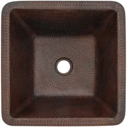 Premier Copper Products 15" Square Copper Bathroom Sink, Oil Rubbed Bronze, LSQ15DB