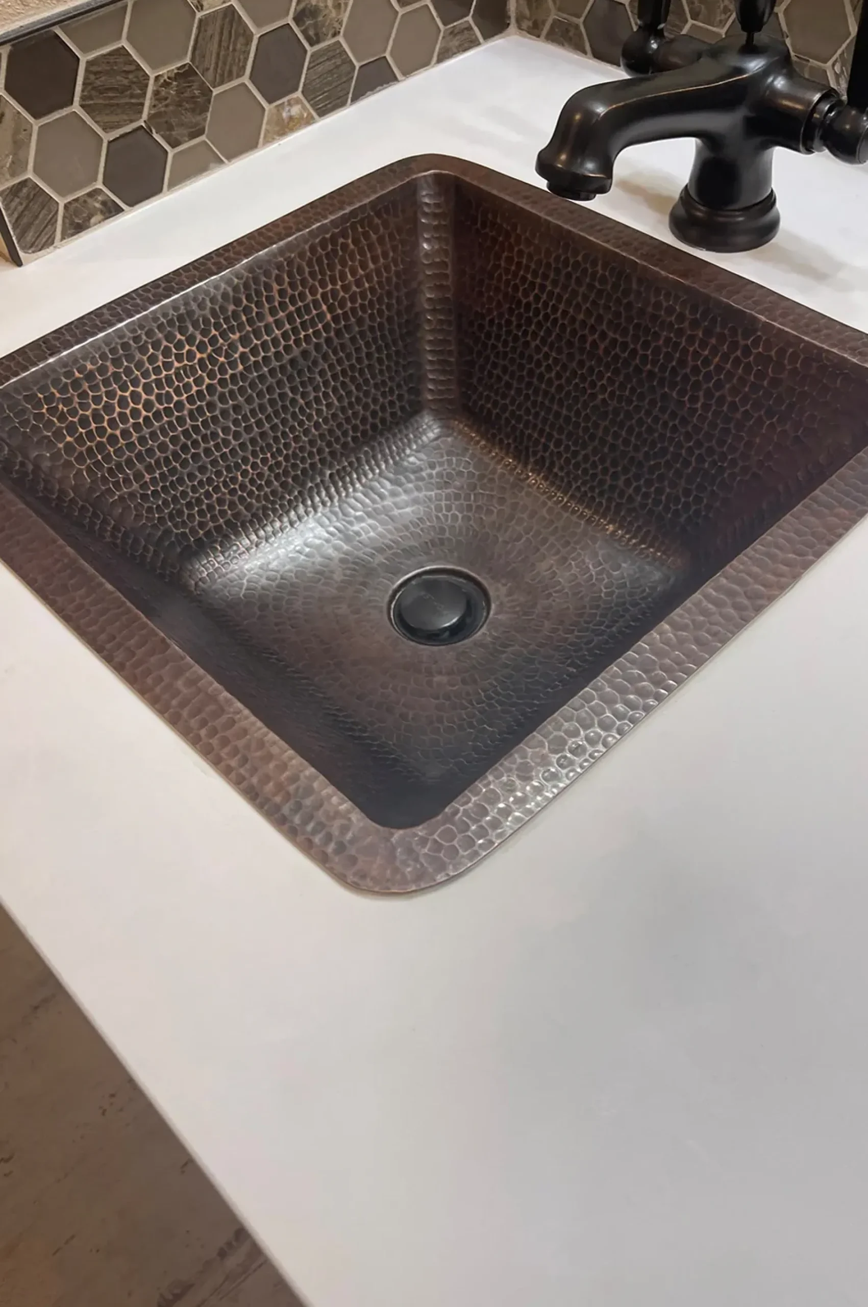 Premier Copper Products 15" Square Copper Bathroom Sink, Oil Rubbed Bronze, LSQ15DB