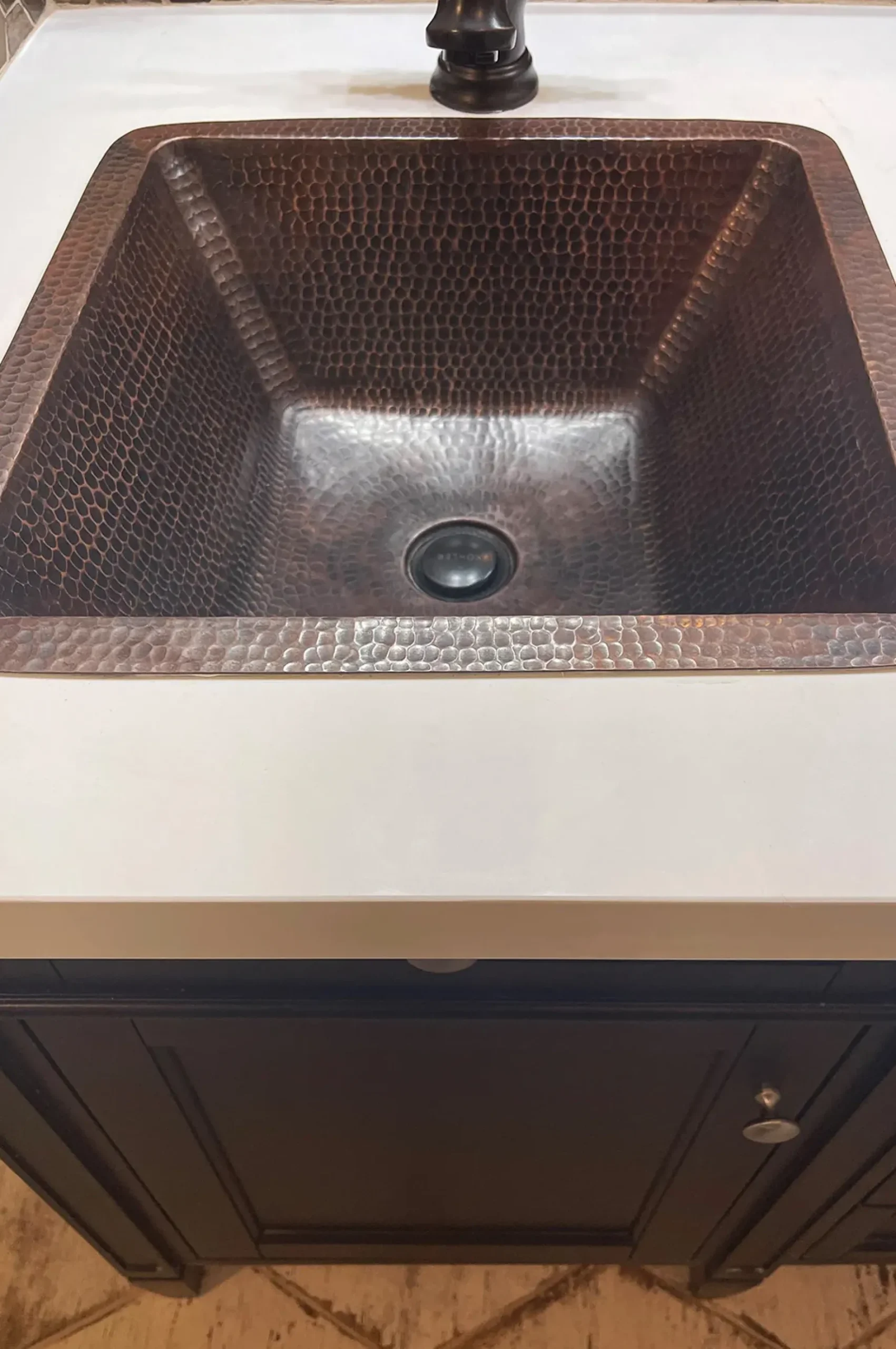 Premier Copper Products 15" Square Copper Bathroom Sink, Oil Rubbed Bronze, LSQ15DB