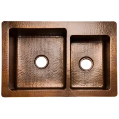 Premier Copper Products 33" Copper Kitchen Sink, 60/40 Double Bowl, Oil Rubbed Bronze, K60DB33229