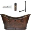 Premier Copper Products 72" Hammered Copper Double Slipper Bathtub with Rings and Overflow Holes and Drain Package, Oil Rubbed Bronze, BSP5_BTDR72DBOF