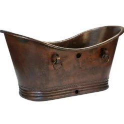 Premier Copper Products 72" Hammered Copper Double Slipper Bathtub with Rings and Overflow Holes and Drain Package, Oil Rubbed Bronze, BSP5_BTDR72DBOF