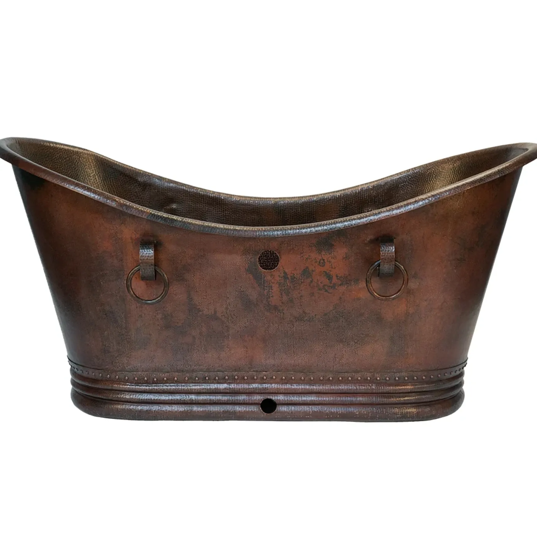 Premier Copper Products 72" Hammered Copper Double Slipper Bathtub with Rings and Overflow Holes and Drain Package, Oil Rubbed Bronze, BSP5_BTDR72DBOF