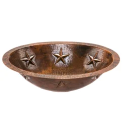 Premier Copper Products 19" Oval Star Under Counter Hammered Copper Bathroom Sink, Matching Drain and Accessories, Oil Rubbed Bronze, BSP5_LO19FSTDB-P