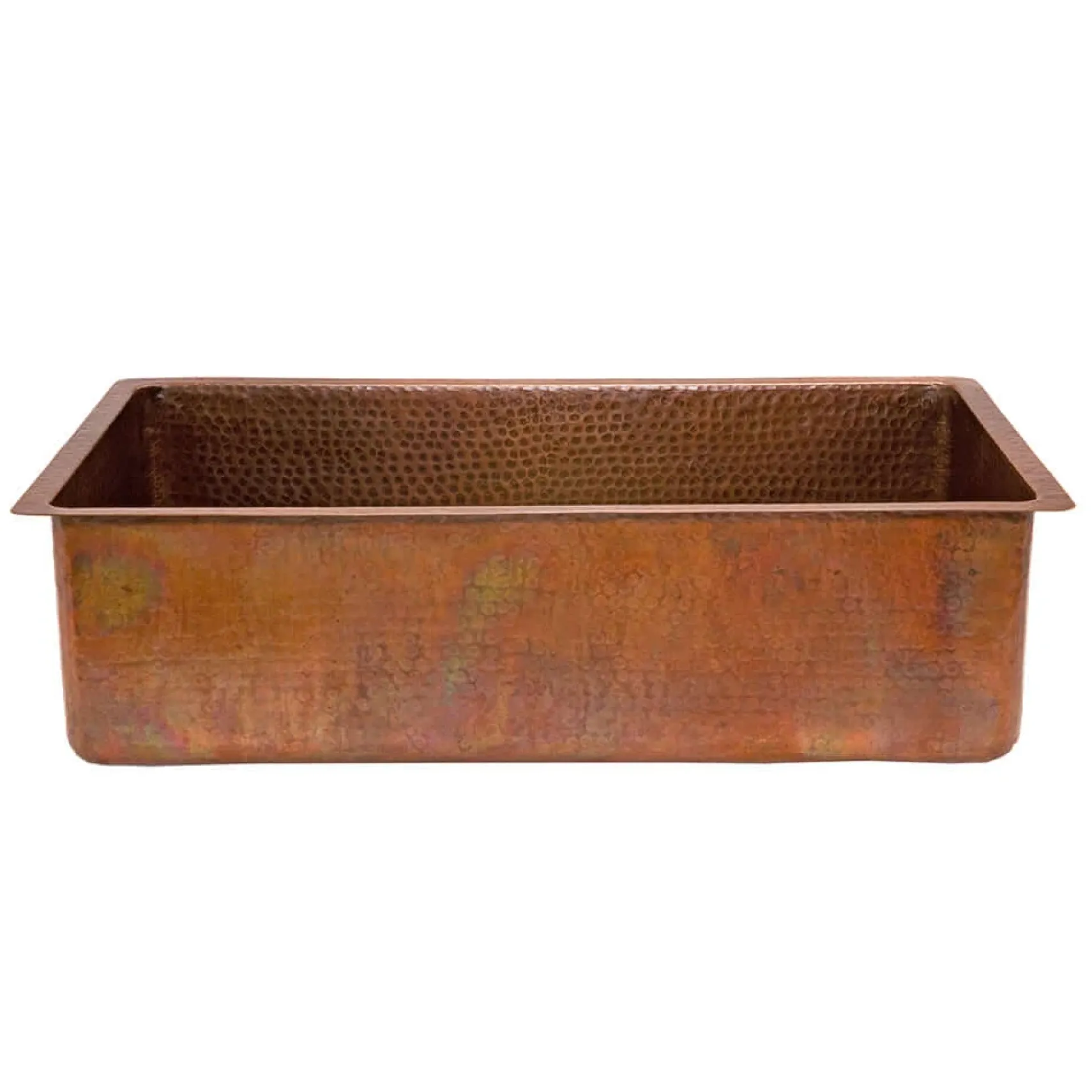 Premier Copper Products 33" Antique Hammered Copper Kitchen Single Basin Sink with Matching Drain and Accessories, Antique Copper, KSP3_KSB33199