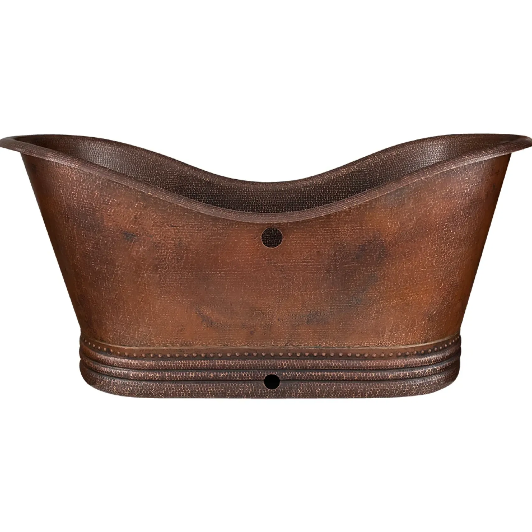 Premier Copper Products 67" Hammered Copper Double Slipper Bathtub with Overflow Holes and Drain Package, Oil Rubbed Bronze, BSP5_BTD67DBOF